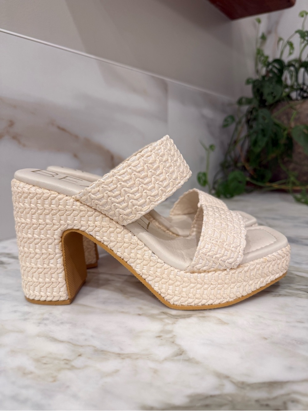 Women’s Cream Woven Platform Sandal - Stylish Slide Heels
